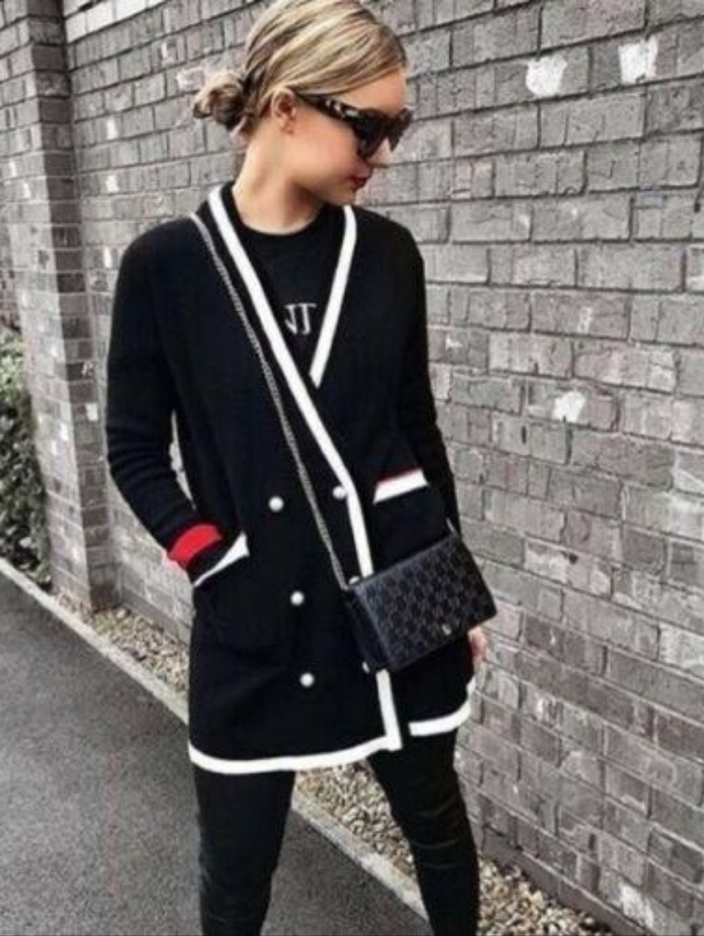 Zara Knit Long Cardigan Jacket Flare Pants Set Pearl Buttons Black L - Picture 4 of 16